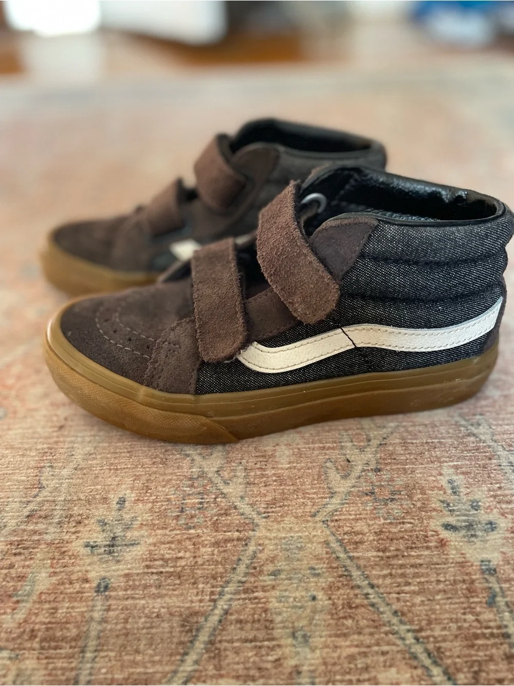 Vans Kids Brown Suede & Black Mid-Top Sneakers with Cream Stripe
